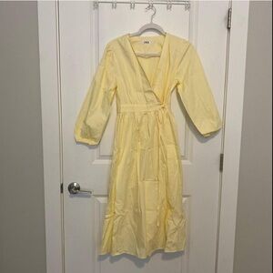 Butter Yellow Midi Wrap Dress